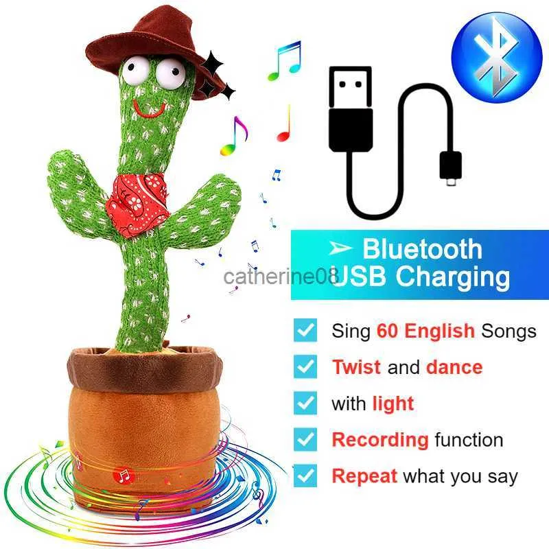 Dancing Cactus répète ce que vous dites, peluche électronique avec éclairage,  chantant Cactus Enregistrant des jouets H
