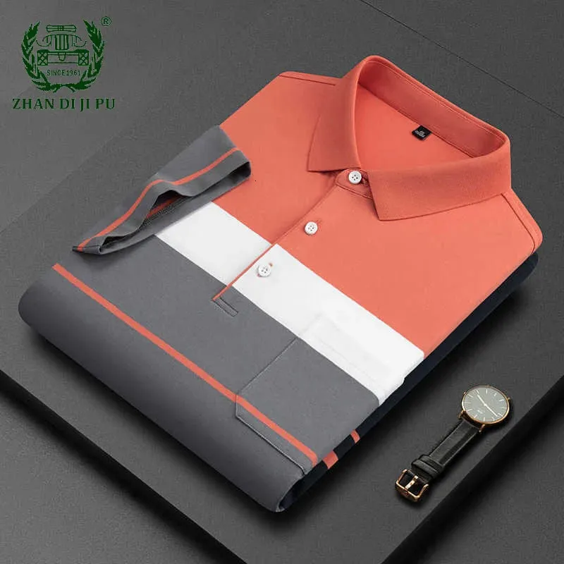 Men's Polos Summer Business Middle-aged Men's Short Sleeve Polo Shirts Fashion Stripe Tops Casual Lapel Solid Color Loose T-shirts Male 230711
