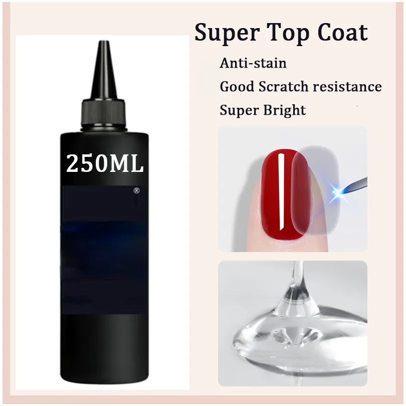 Nail Gel Super Top Coat Uv Gel Refill Gel High Quality Anti-Stain Super Bright Soak Off Founction Gel No Wip Base Gel For Salon 100/250ml 230711