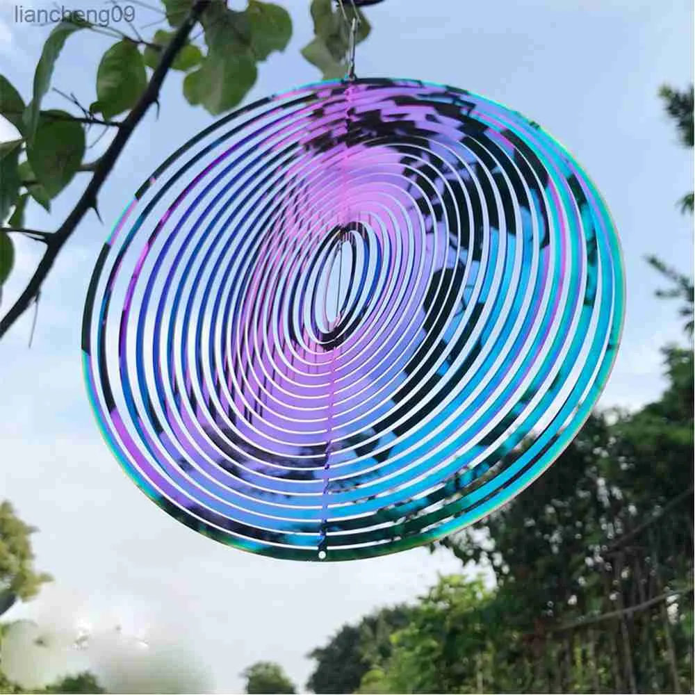 3D Round Rotating Wind Chimes Flowing-Light Effect Design Home Garden Decoration Outdoor Hanging Decor Gift Shiny Wind Spinners L230620