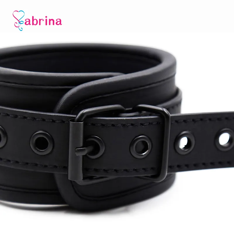 Fetish Sexy BDSM and Ankle Cuff Black Leather Handcuff Sex Toy for Couple Game Metal Bondage_voghion.com