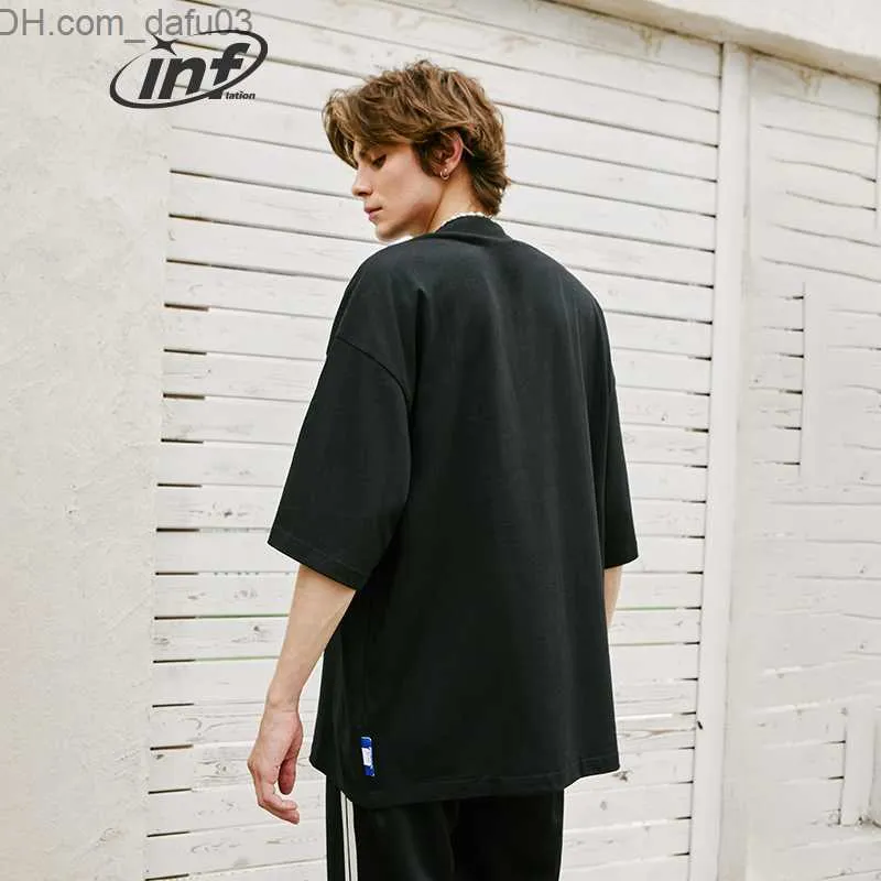 Men's T-Shirts TION Design Blank Oversized T-shirts Unisex Summer Drop Shoulder Mock Neck Cotton Tees Z230711