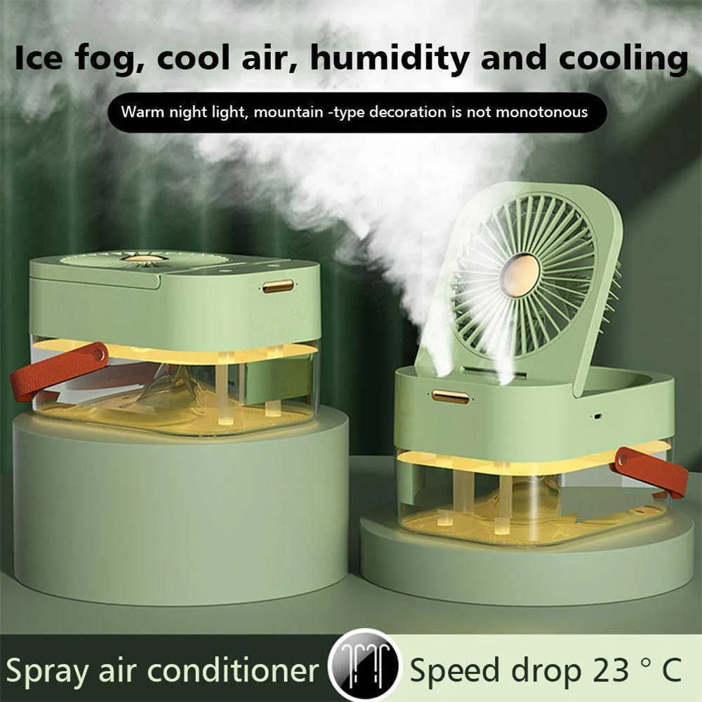 Ventilateurs électriques Caméras Humidificateur Spray Ventilateur électrique Modes de refroidissement d'air Vitesse de refroidissement réglable Ventilateur de table portable Timing avec veilleuse d'été