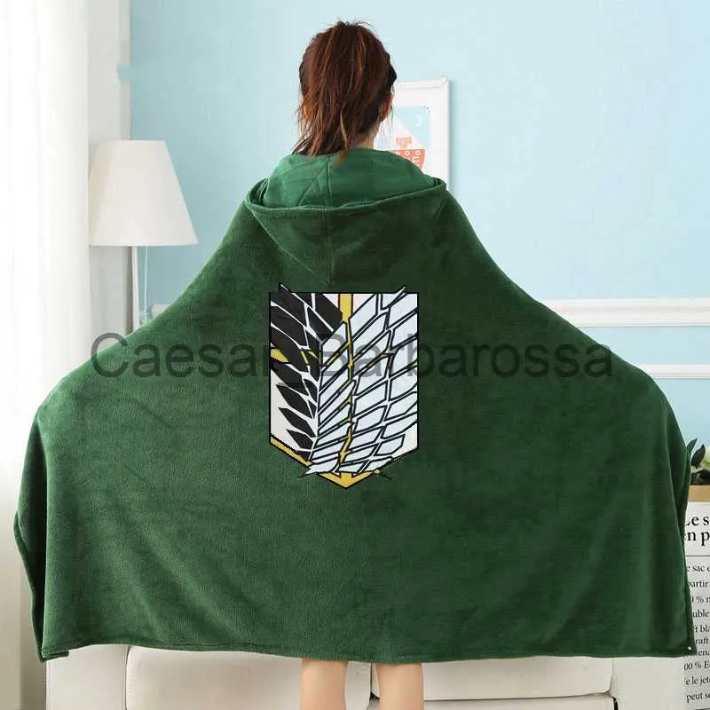 Filtar Attack on Titan Wearable Throw Blanket Cloak Cape Hooded Wings of Freedom Scout Regiment Plysch Anime Filt Shingeki No Kyojin x0711