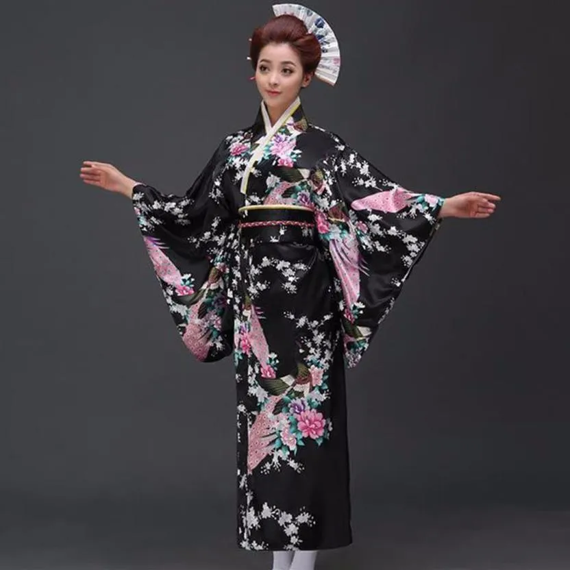 Mode Nationale Trends Frauen Sexy Kimono Yukata Mit Obi Neuheit Abendkleid Japanische Cosplay Kostüm Floral One Size306v