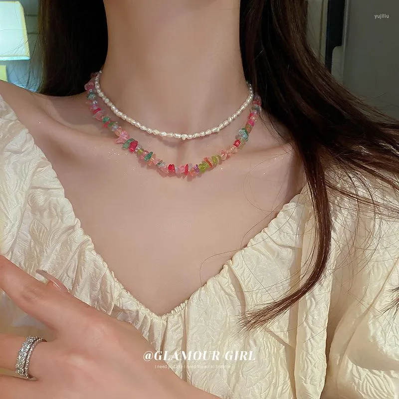 Chains Arrival Bohemia Style Colorful Crystal Natural Freshwater Pearl Ladies Necklace Jewelry For Women Chain 2-piece Set