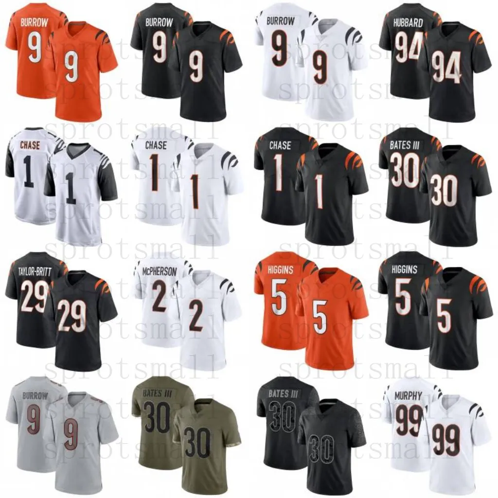 Personalizzato Uomo Donna Gioventù Joe Burrow Ja'Marr Chase Football Jersey Tee Higgins Sam Hubbard Jessie Bates III Mixon Evan McPherson Uzomah Logan Wilson Chidobe Awuzie Vonn