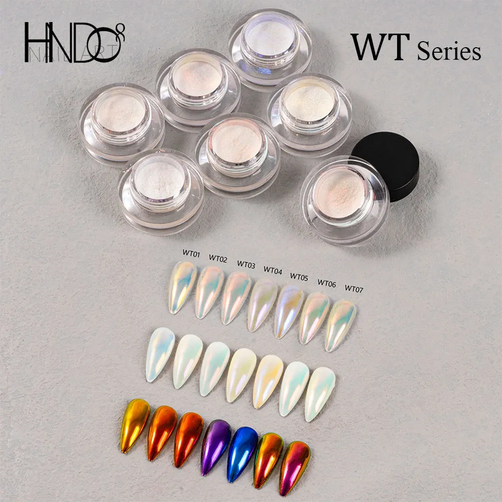 Acrylic Powders Liquids HNDO 7 Colors Set Aurora Mirror Chrome Powder Nail Glitter Pigment Dust Effect for Nail Art Decor Manicure Design WT Series 230711