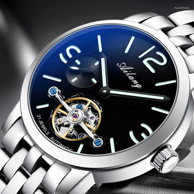 Нарученные часы Ailang Оригинальный часы Top Top Luxury Men Automatic Mechanical Hollow Gear Sport