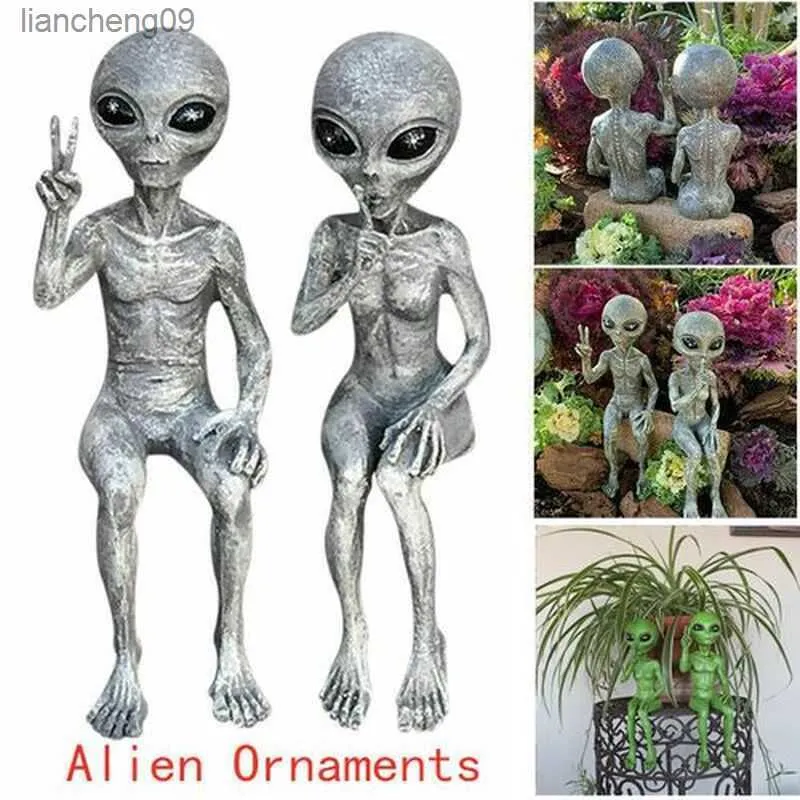 Outdoor Space Alien Ornamenten Tuin Hars Standbeeld Beeldje Woondecoratie Gift Tuin Yard Decoratie Outdoor Miniaturen L230620