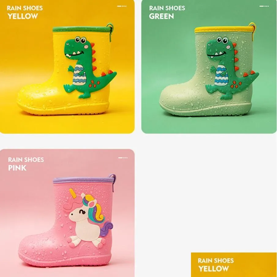 Rain Gear Cartoon Cute Dinosaur Children Rains Shoes For Boys Girls Waterproof Eva Rubber Antiscivolo Toddler Kids Boots Drop Delivery Dhn13