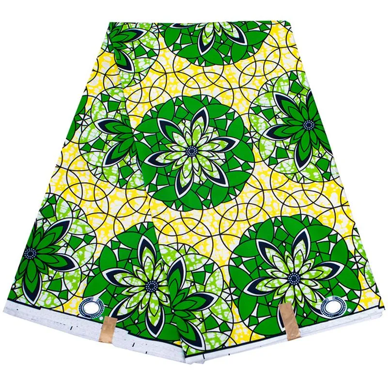 Green Flower African Fabric High Quality 100% Polyester Guaranteed Real Wax Ankara Fabric Material for Sewing Clothes190l