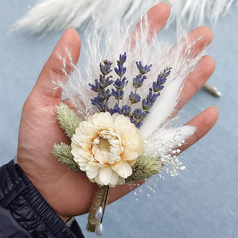 Fleurs décoratives Boho automne décorations d'anniversaire de mariage Mini bouquets séchés demoiselle d'honneur marié Corsage préservé Babysbreath