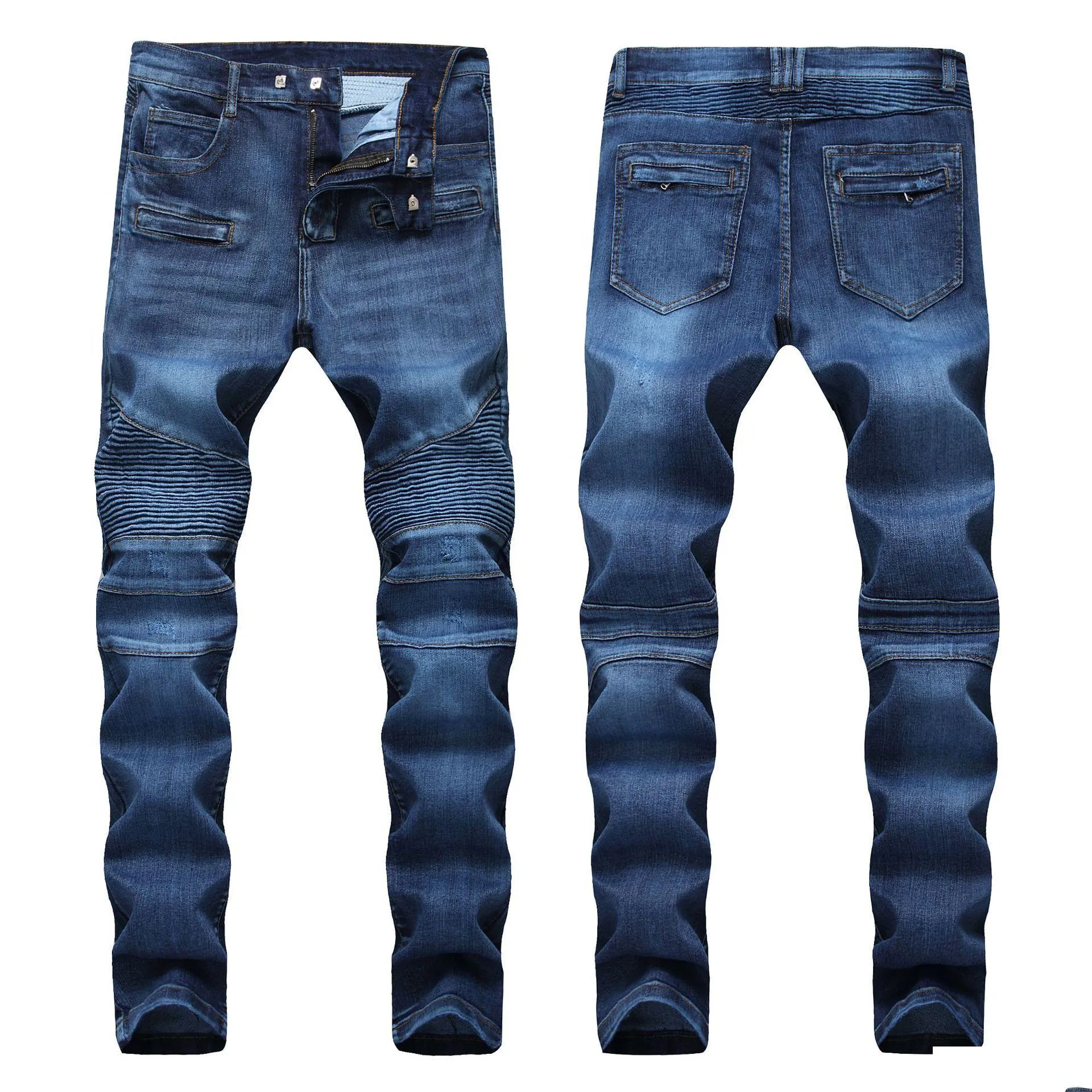 Dżinsy męskie Męskie zmarłe Ripped Skinny Slim Motocykl Moto Rowerzysta Przyczynowy Denim Hip Hop Mężczyźni Drop Delivery Odzież Odzież Dhxgs