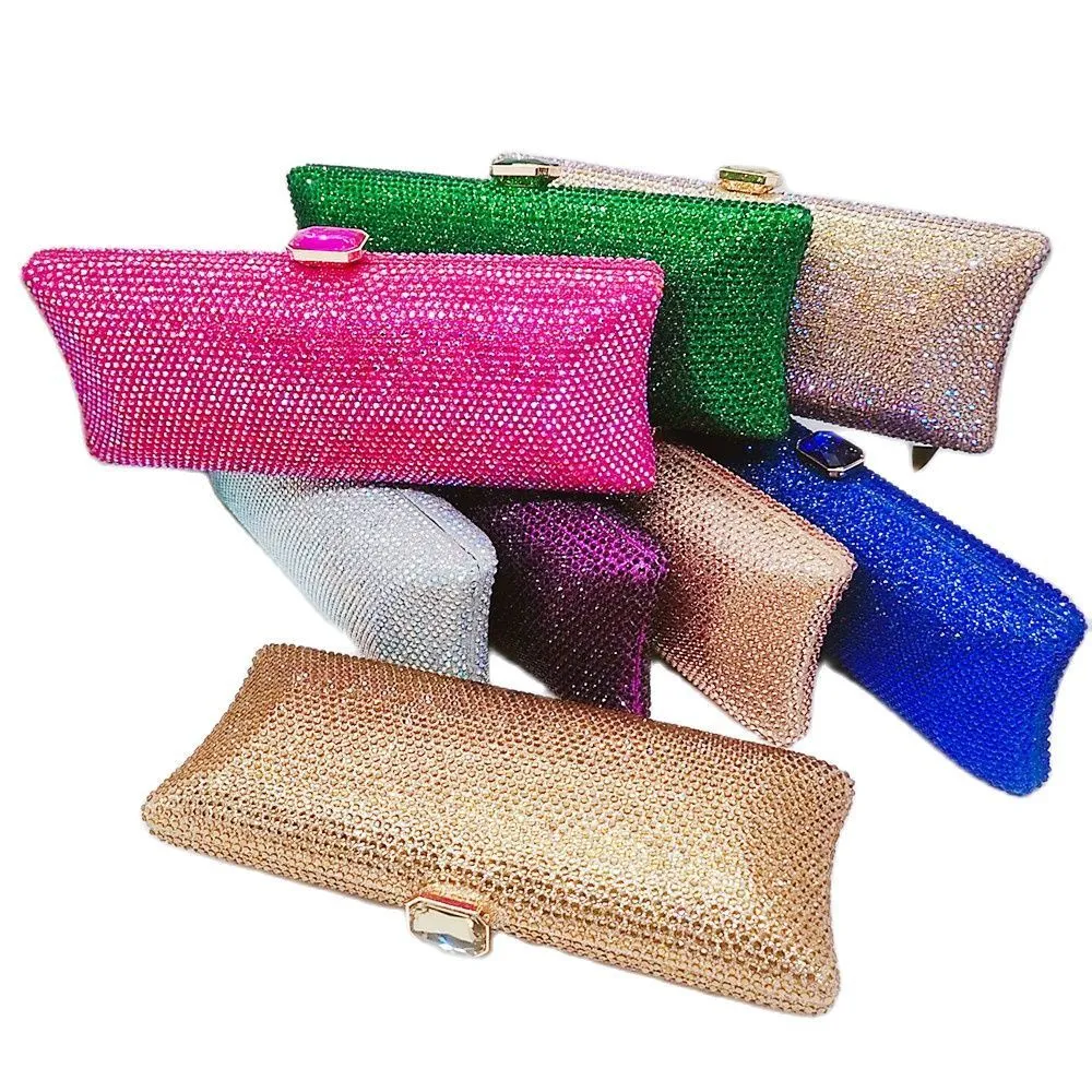 Bolsas de noite Chaliwini fúcsia elegantes mulheres longas e clutches para jantar formal bolsas de embreagem de cristal bolsas de noiva 230711