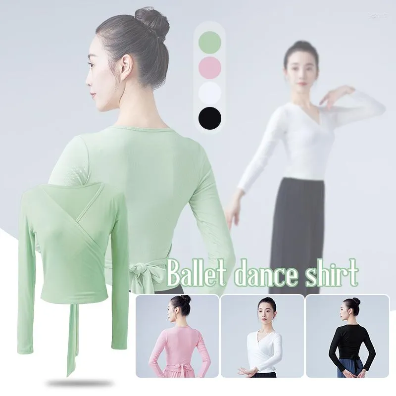 Stage Wear Woman Ballet Dance Tops Wrap Knitted V Neck Long Sleeve Shirts Bandage Training Practise Costumes