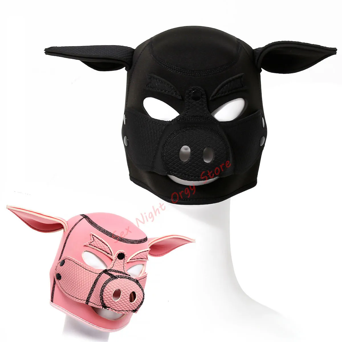 Sexspielzeug für Paare, Neopren-Fetisch-Tiermaske mit abnehmbarer Nase, voller Kopf, Bondage, BDSM, Schwein, Sklavenhaube_voghion.com