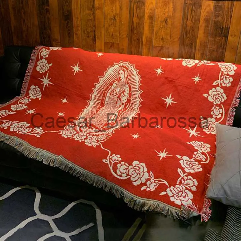 Virgin Mary Maria Embroidered Blankets Red And Black Virgin Mary Maria Embroidered Blankets Red And Black