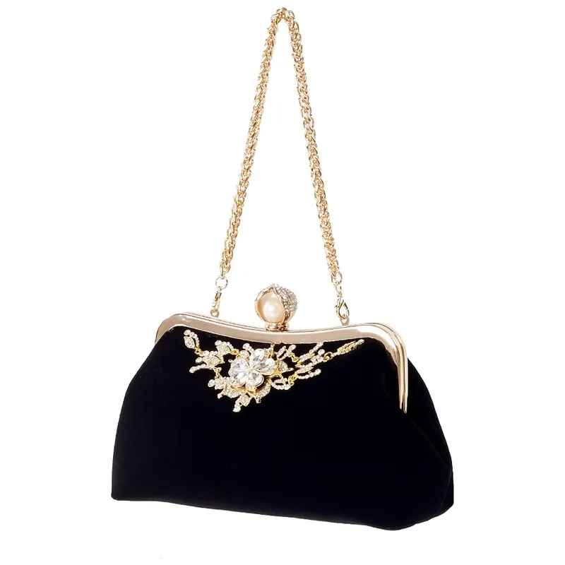 Sacs de soirée Femme diamant perle sac à main Vintage cristal fleur sac de soirée de mariage mariée pochette bourse noir 230710