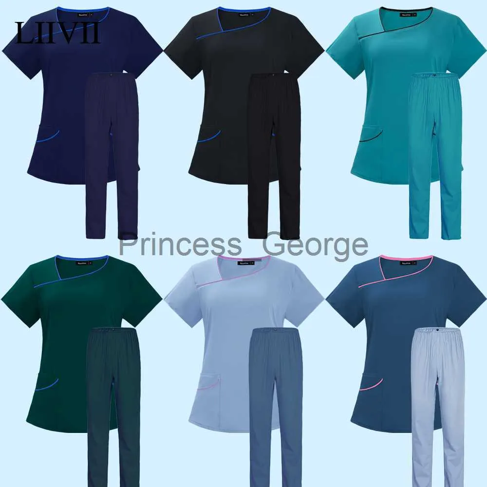 Altri Abbigliamento Donna Uomo Medico Uniforme Infermieristica Scrub Set Infermiera Abbigliamento da lavoro Donna Servizio sanitario Completo Abbigliamento da lavoro Top e pantaloni Scrub Uniformi x0711