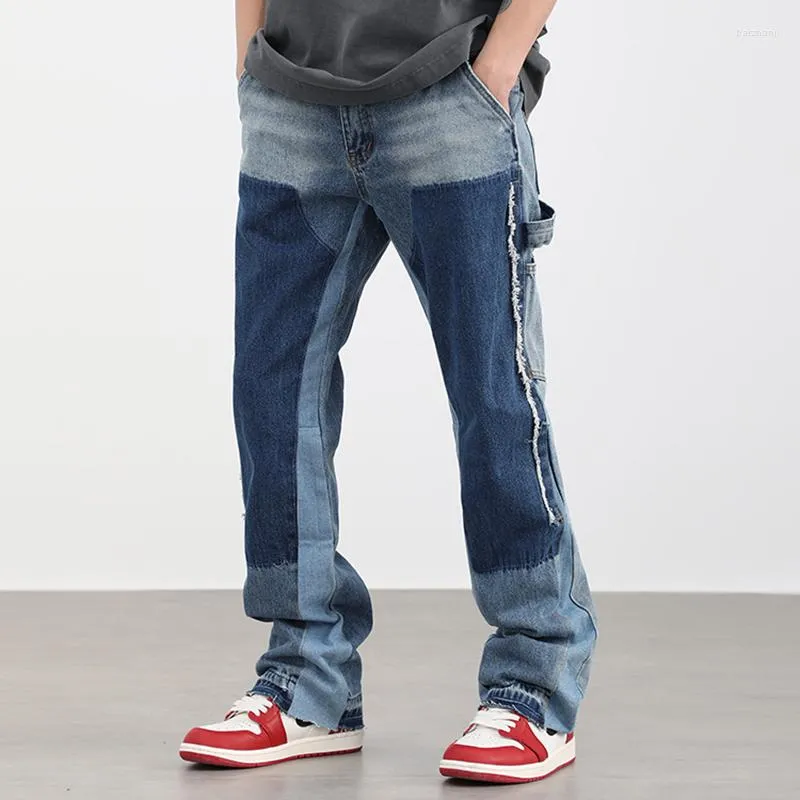 Мужские джинсы с высокой улицей контраст прямой труб