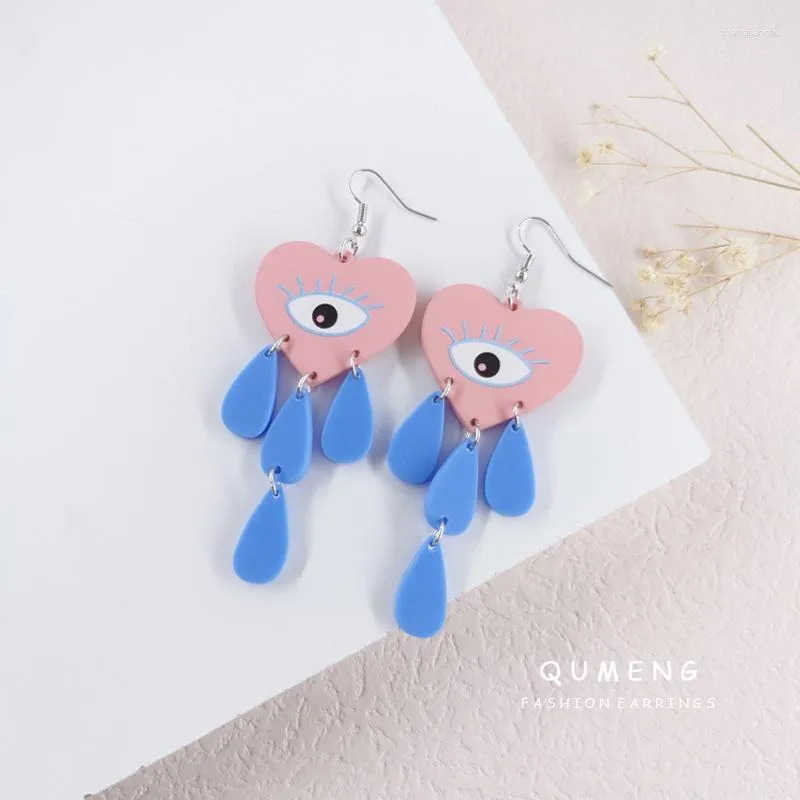 Dangle Earrings Y2k Vintage Harajuku Evils Eye Pink Heart Tassel For Women Fashion Cute Blue Water Drop Geometric Sweet Earring Girl