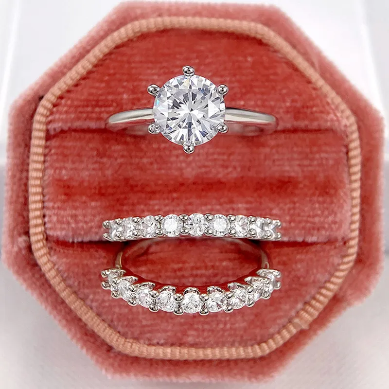 Huitan 2023 3 sztuk/zestaw luksusowe kobiety pierścionki wysokiej jakości srebrne kolorowe pierścionki nowy Trend akcesoria ślubne zaręczynowe biżuteria