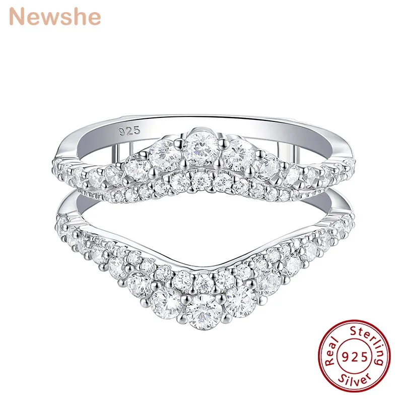 Newshe 925 Silver Ring Enhancer för kvinnor Förlovningsbröllopsband Brilliant AAAAA Cubic Zircon Smycken Storlek 5-10