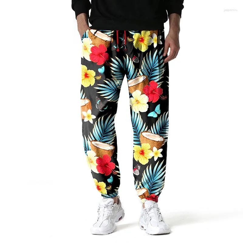 Pantalons pour hommes Baggy coton lin Harem Bloomers fleur imprimer européen et américain Hip Hop Joggers hommes pantalons amples