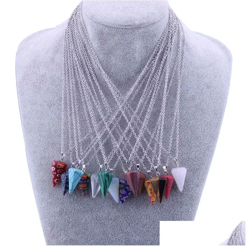 Hänge Halsband Natursten Halsband Hexagonal Pyramid Form Turkos Opal Druzy Drusy För Kvinnor Smycken Drop Delivery Hängen Dhklb