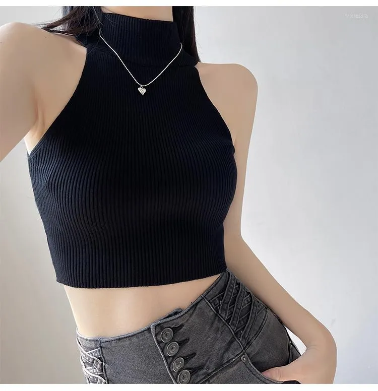 Damestanks mouwloze sexy dames kleding zomer gebreide vest pullover trui top chic backless zwarte crop tops streatwears voor meisje