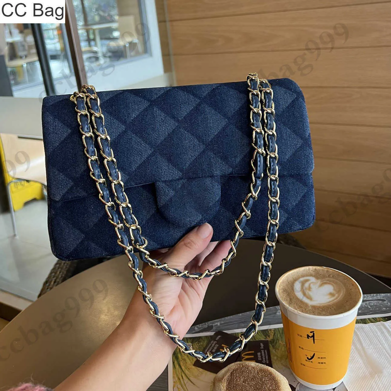 CC Bag Vintage Blue Denim Double Flap Designer Bags Two tone Gradual Diamonds Quilted Light Gold Leather Chain Shoulder Handbags Large Multi Pocket Crossbody Wallet