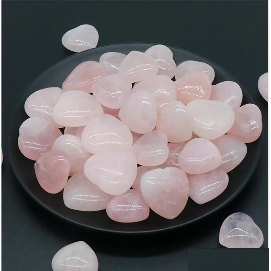 Pierre Naturelle Coeur 25Mm 30Mm Rose Quartz Yoga Méditation Énergie Perle Pour Chakra Guérison Décoration Drop Delivery Bijoux Dhhnc