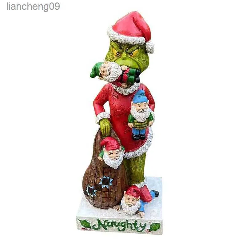 Divertido jardín verde Santa Claus comiendo gnomos figura estatua decoración creativa resina comiendo gnomos Navidad jardín decoración regalo L230620