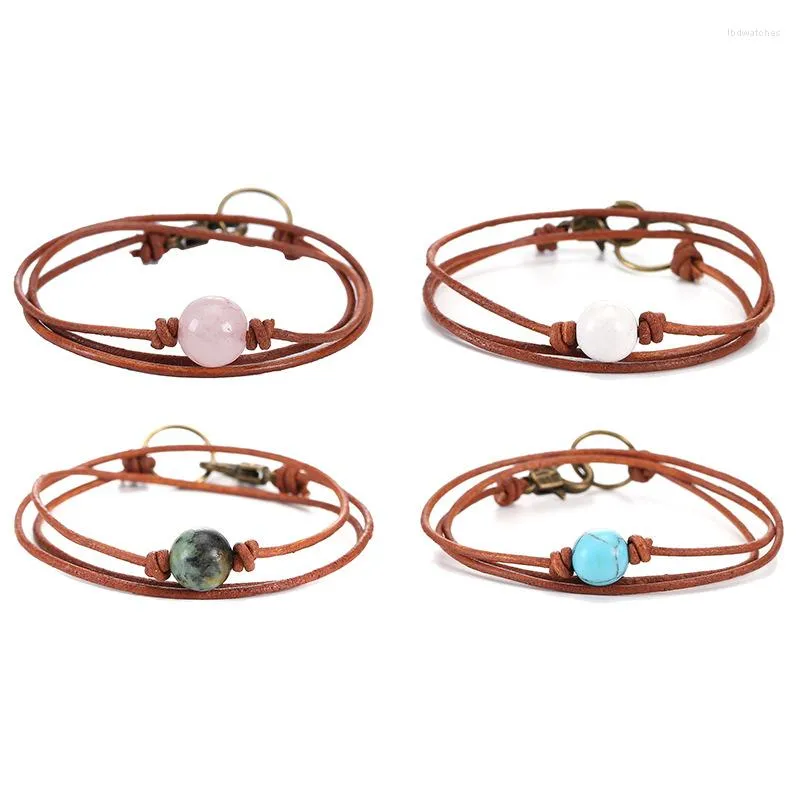 Pendentif Colliers Rétro Reiki Pierre Naturelle Boule Ronde Turquoises Cristal De Quartz Rose Simple Corde Collier Ras Du Cou Pour Femmes Hommes