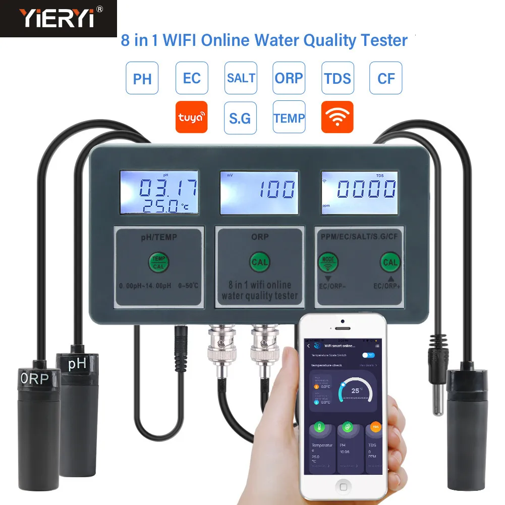 PH -метры Wi -Fi Tuya Smart PH -метра Logger Temp TDS SALINITY S.G. EC ORP TESTER MONITIOR ANALANICE для аквариумов Гидропоника 230710