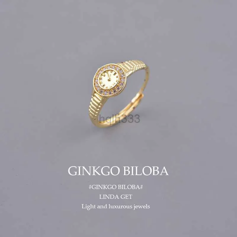 925 Sterling Silver Ring, I Love You, Little Gold Watch Girl, Senior Luxury, Cold and Indifferent 스타일, 작은 디자인, 조절 식 insgraving