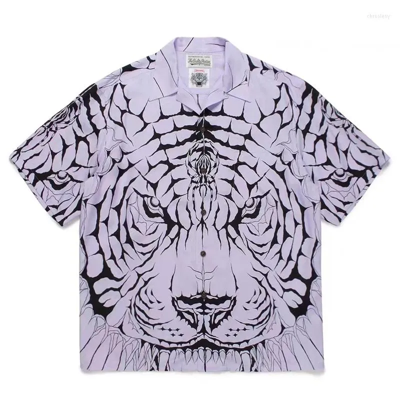 Männer Casual Hemden Helllila Tiger Muster WACKO MARIA Hemd 2023SS Männer Frauen 1:1 Hohe Qualität Kurzarm Hawaiian t Tops