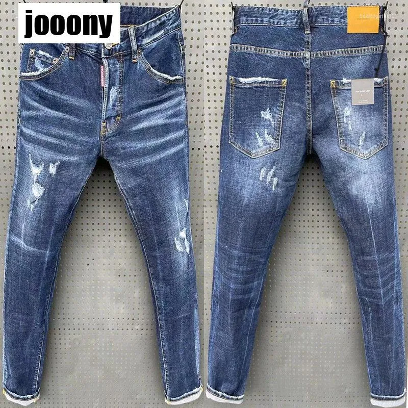 Jeans masculino Calças jeans elásticas de estilo italiano de alta qualidade masculinas slim fit calças masculinas vintage rasgadas skinny buracos