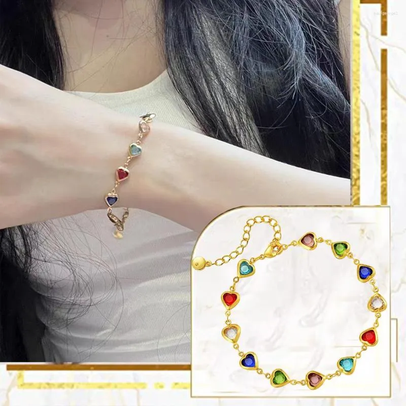 Bracelets porte-bonheur exquis coloré coeur Bracelet pour femmes mode cristal Zircon métal Bracelet fête anniversaire bijoux cadeaux