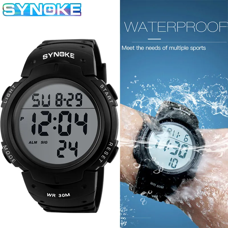 SYNOKE 9668, relojes deportivos para hombre, reloj Chronos con cuenta regresiva para hombre, reloj Digital LED resistente al agua, reloj electrónico para hombre, reloj Masculino