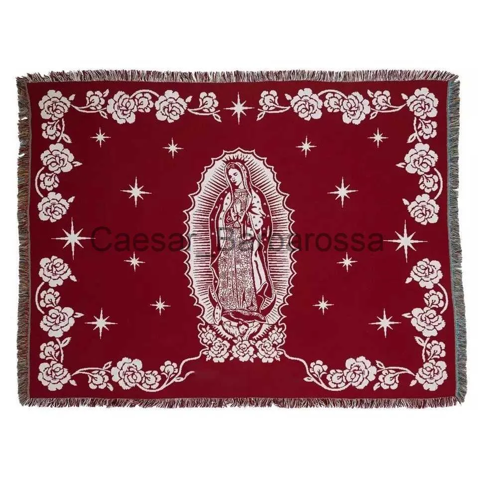 Virgin Mary Maria Embroidered Blankets Red And Black Virgin Mary Maria Embroidered Blankets Red And Black