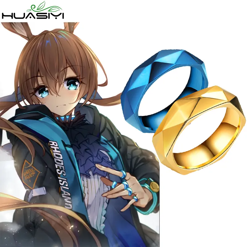 Обручальные кольца игра Arknights Amiya Blue Rhombus нержавеющая сталь Unisex Ring Кольцо аниме ювелирные украшения