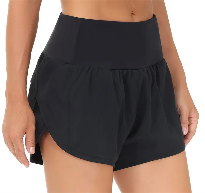 lu Women Sports Yoga Shorts Outfits High Waist Sportswear Breathable Zipper Pocket Fitness Wear Short Pants Girls Running Elastic With Inner Lining