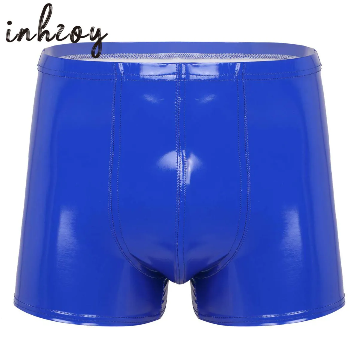 Byxor Trosor Herr Sexiga boxershorts Shorts Lack Wet Look Latex Glossy Underkläder Kalsonger Baddräkt Pole Dancing Rave Clubwear 230710