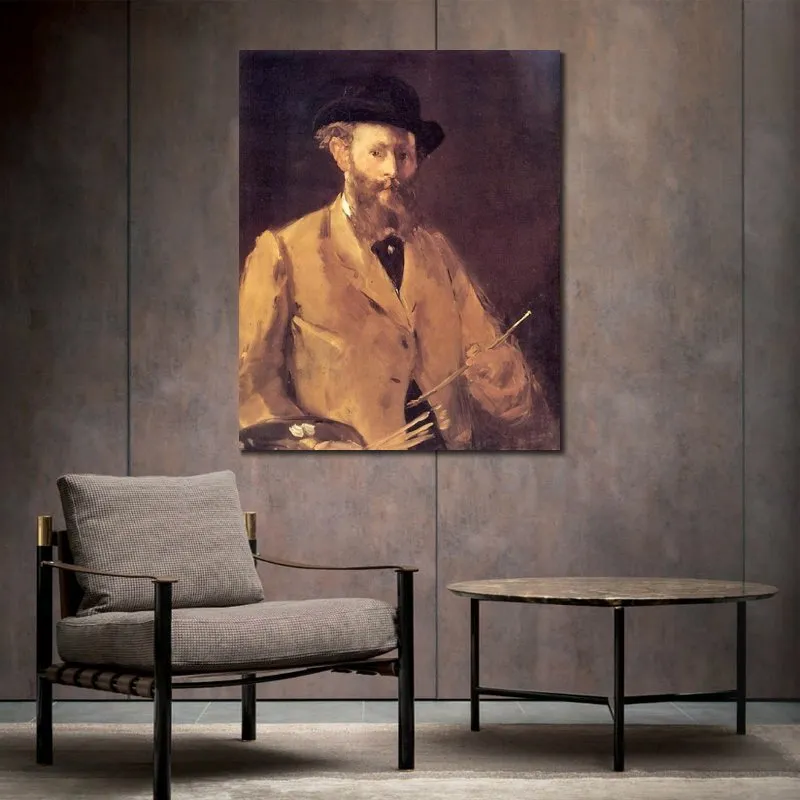 Impressionist Canvas Art Self Portrait with A Palette Edouard Manet Painting Handcrafted Modern Landscapes Hotels Room Decor