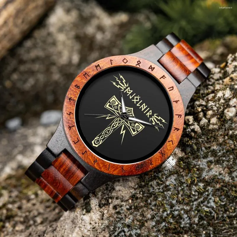 Zegarki na rękę BOBO PTAK męskie drewniane zegarki spersonalizowany kompas wikingów Vegvisir ręcznie robiony drewniany zegarek na rękę dostosowane symbole zegarek
