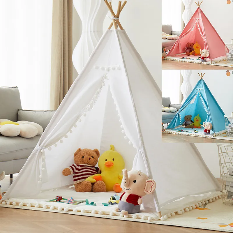 Barracas de brinquedo portáteis para crianças Tipi Play House Kids Cotton Canvas Indian Tent Wigwam Child Little Beach Teepee Party Room Decor 230711