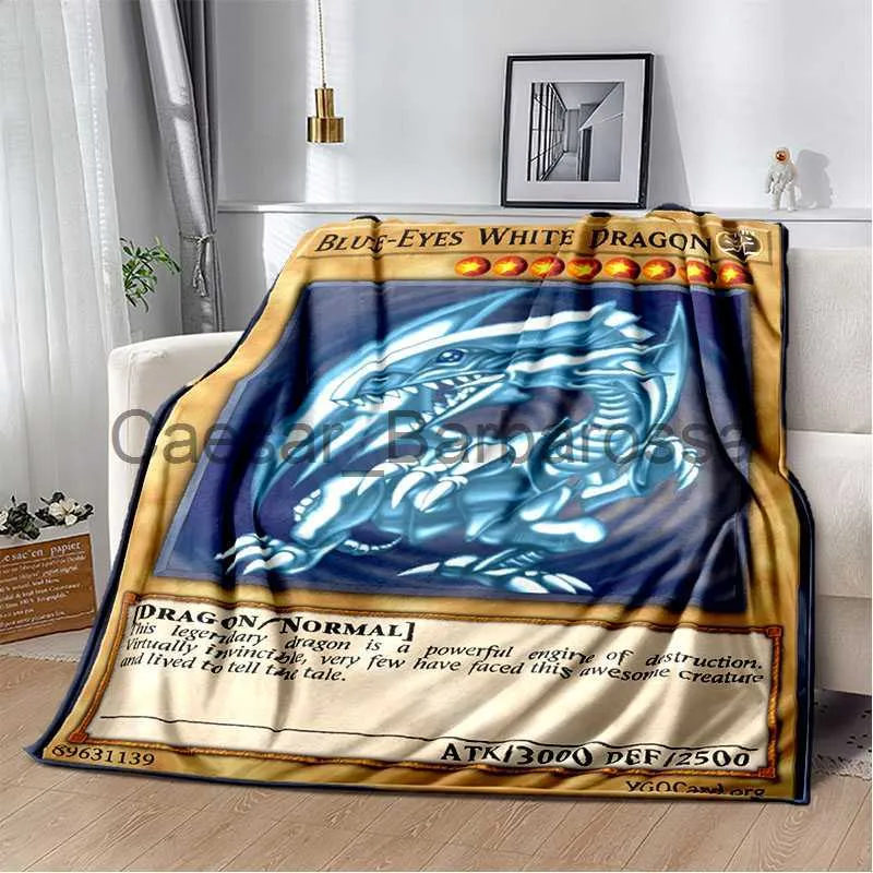 Coperte Anime Yu Gi Oh Carta Tiro Coperta Occhi azzurri Drago bianco Anime Cartoon Morbido peluche Coperta Camera da letto Copriletto Home Decor x0711