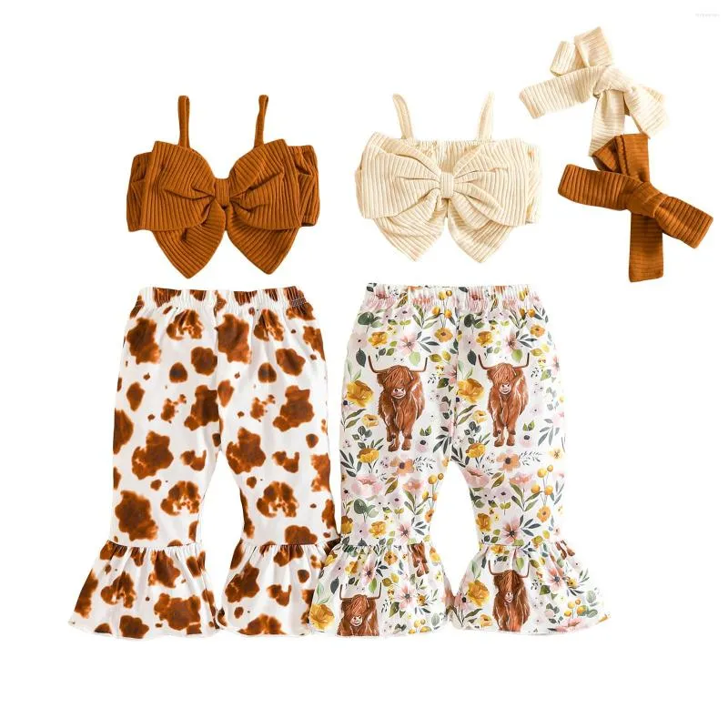 Giyim Setleri Çocuklar Bebek Kız Moda Pantolon Set İki Parça Sıradan Spagetti Kayışları Kostisole Noktalar/İnek Baskı Çocuk Dış Giyim